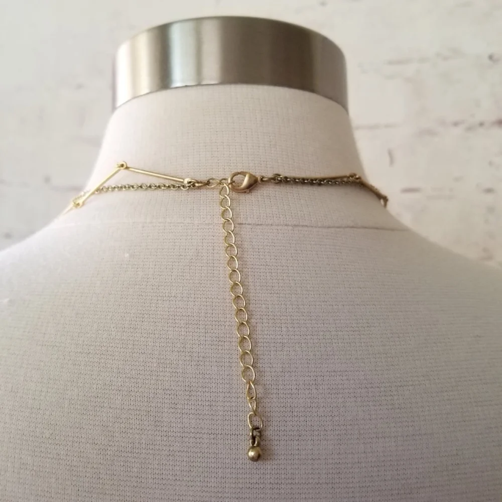 Rose Quartz Stones and Gold Cutout Shapes Layered Double Strand Chain Necklace